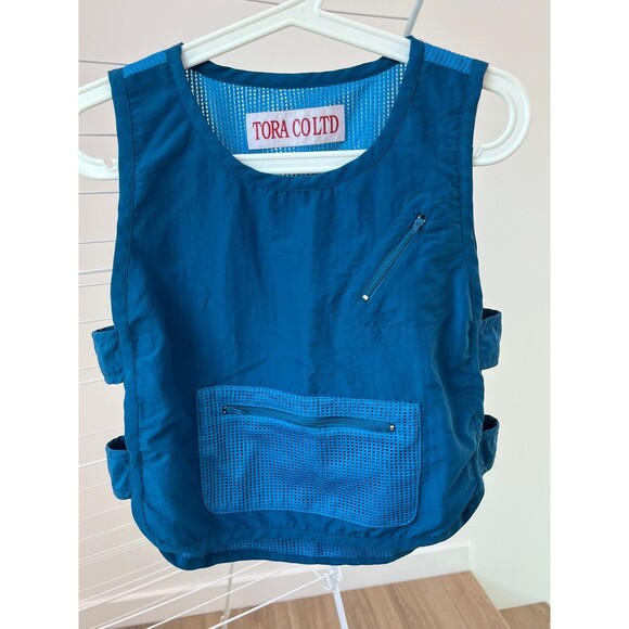 Tora Co Ltd Blue Vest Zipper Kangaroo Pouch Side Kook and Loop Closure Japan - Picture 9 of 12